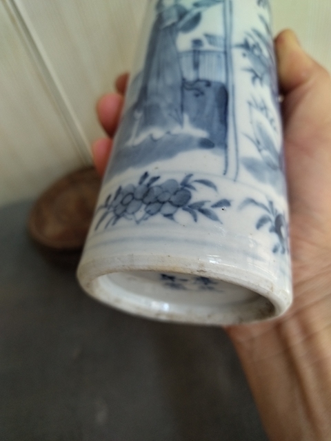 古玩陶瓷仕女花鳥紋青花花觚真品鑒賞圖