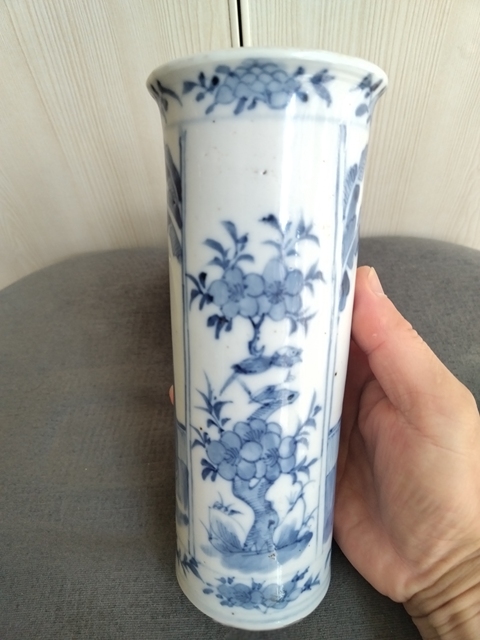 古玩陶瓷仕女花鳥紋青花花觚真品鑒賞圖