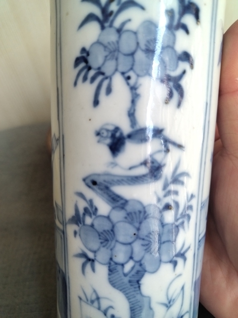 古玩陶瓷仕女花鳥紋青花花觚真品鑒賞圖
