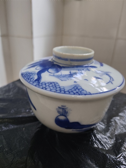 古玩陶瓷日本明治青花山水人物蓋碗真品鑒賞圖