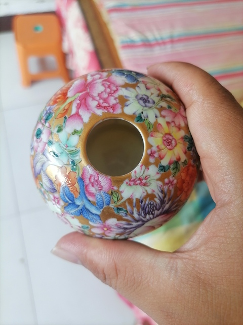 古玩陶瓷百花不落地粉彩水盂真品鑒賞圖