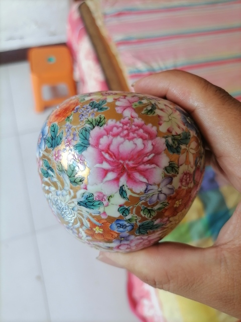 古玩陶瓷百花不落地粉彩水盂真品鑒賞圖