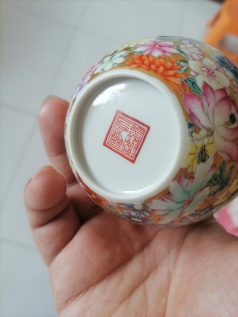 古玩陶瓷百花不落地粉彩水盂真品鑒賞圖