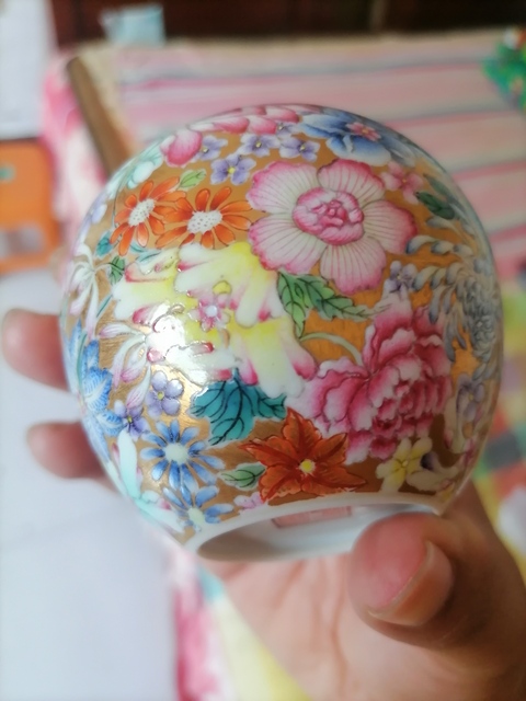 古玩陶瓷百花不落地粉彩水盂真品鑒賞圖