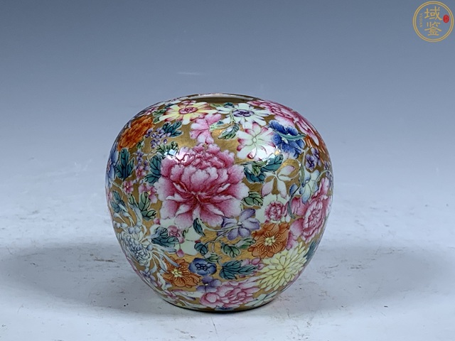 古玩陶瓷百花不落地粉彩水盂真品鑒賞圖
