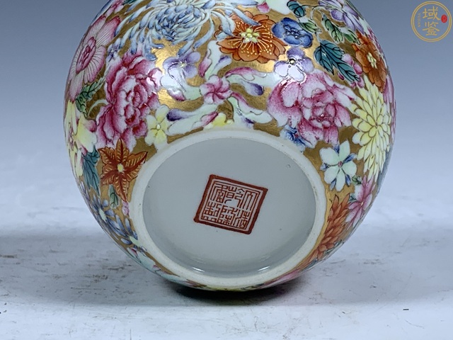 古玩陶瓷百花不落地粉彩水盂真品鑒賞圖