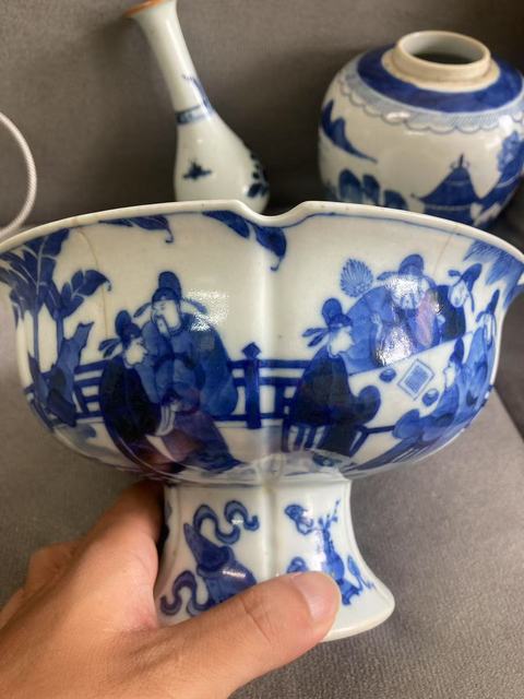 古玩陶瓷青花人物故事紋高足貢碗真品鑒賞圖