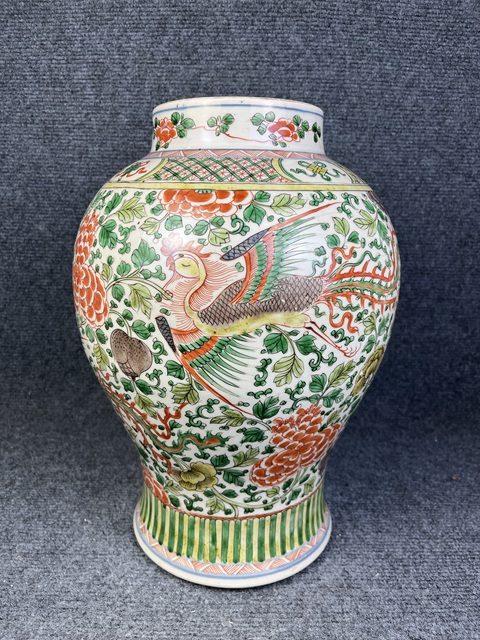 古玩陶瓷五彩鳳傳花卉紋將軍罐真品鑒賞圖