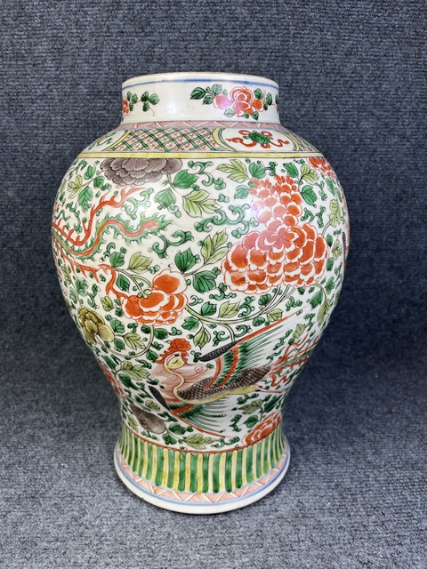 古玩陶瓷五彩鳳傳花卉紋將軍罐真品鑒賞圖