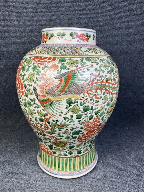 古玩陶瓷五彩鳳傳花卉紋將軍罐真品鑒賞圖