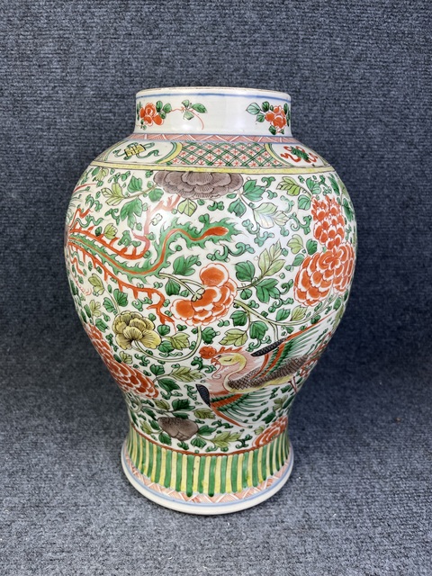 古玩陶瓷五彩鳳傳花卉紋將軍罐真品鑒賞圖