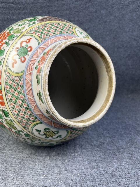 古玩陶瓷五彩鳳傳花卉紋將軍罐真品鑒賞圖