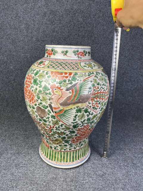 古玩陶瓷五彩鳳傳花卉紋將軍罐真品鑒賞圖