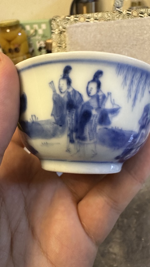 古玩陶瓷西廂記青花碗真品鑒賞圖