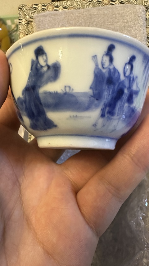 古玩陶瓷西廂記青花碗真品鑒賞圖