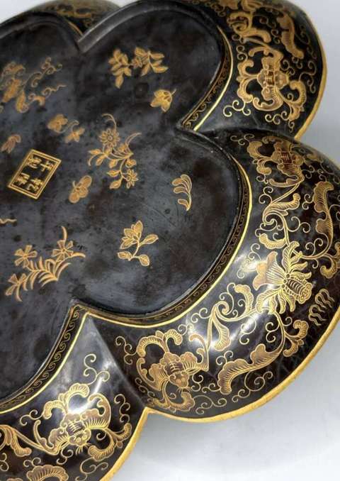古玩雜項描金梅花盤真品鑒賞圖