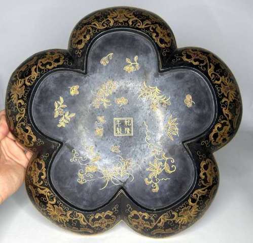 古玩雜項描金梅花盤真品鑒賞圖