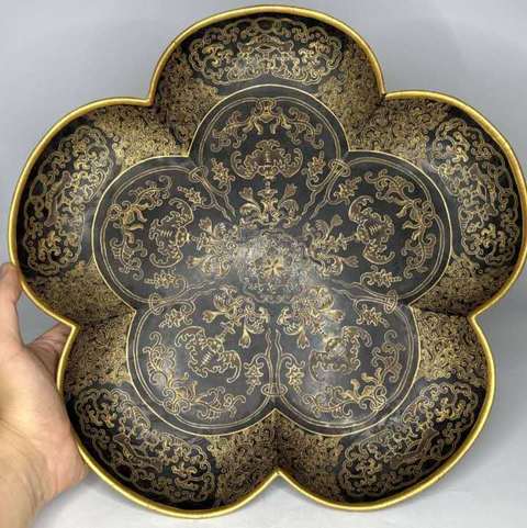 古玩雜項描金梅花盤真品鑒賞圖