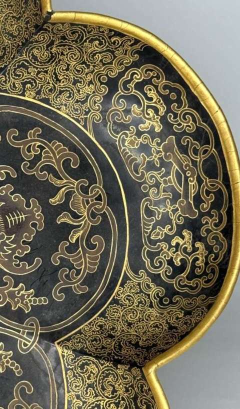 古玩雜項描金梅花盤真品鑒賞圖