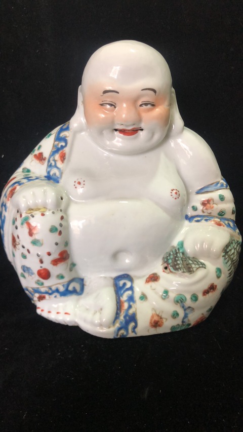 古玩陶瓷粉彩彌勒佛坐像真品鑒賞圖