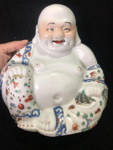 古玩陶瓷粉彩彌勒佛坐像真品鑒賞圖