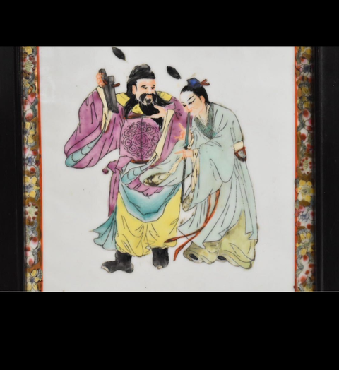 古玩陶瓷粉彩八仙人物瓷板真品鑒賞圖