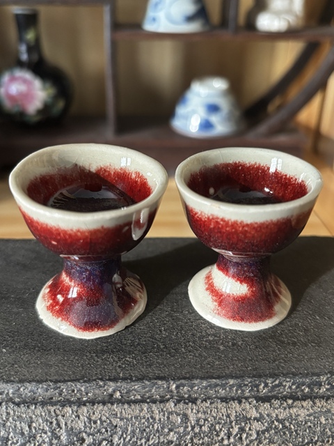 古玩陶瓷窯變釉高足杯真品鑒賞圖