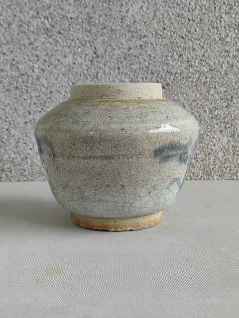 古玩陶瓷哥釉青花花卉紋罐拍賣，當前價格450元
