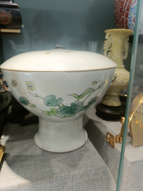 古玩陶瓷花卉紋四系高樁暖鍋真品鑒賞圖