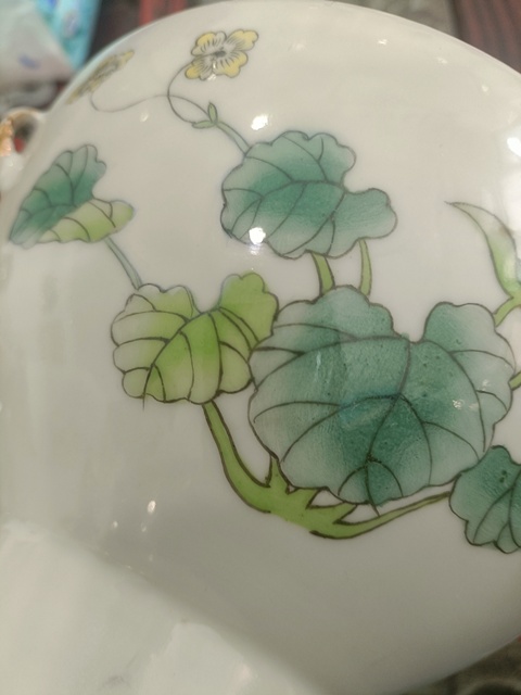 古玩陶瓷花卉紋四系高樁暖鍋真品鑒賞圖