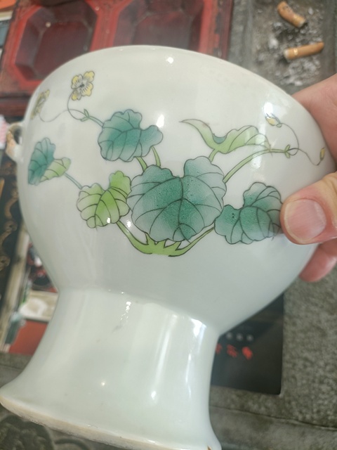 古玩陶瓷花卉紋四系高樁暖鍋真品鑒賞圖