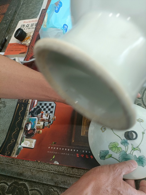 古玩陶瓷花卉紋四系高樁暖鍋真品鑒賞圖