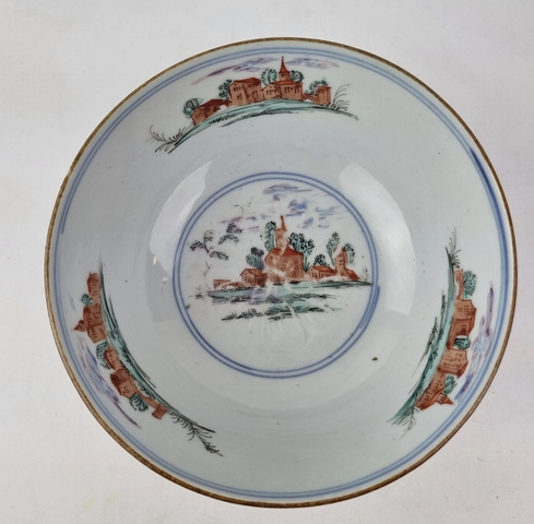 古玩陶瓷青花加彩狩獵圖蓮子碗真品鑒賞圖