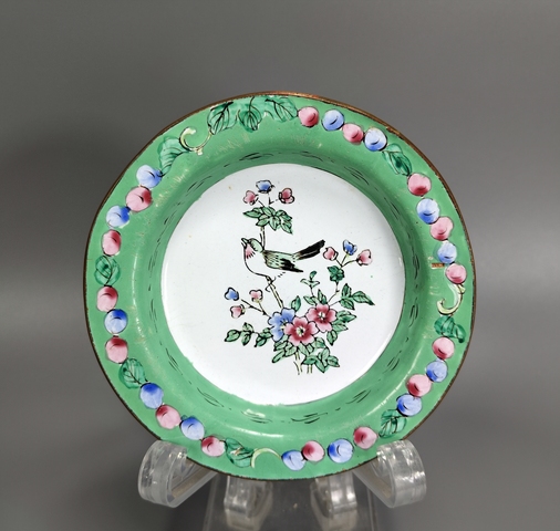 古玩陶瓷銅胎畫琺瑯花鳥紋盤真品鑒賞圖