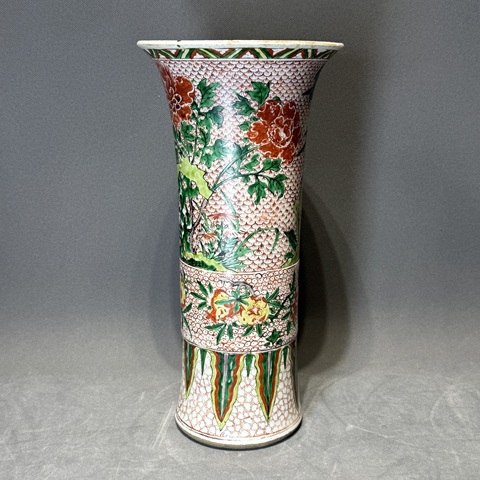 古玩陶瓷五彩花觚真品鑒賞圖