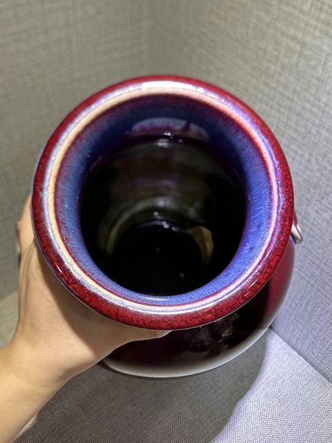 古玩陶瓷鈞紅窯變釉鋪首尊真品鑒賞圖