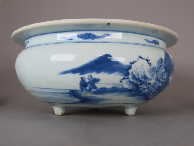 古玩陶瓷青花山水人物香爐真品鑒賞圖