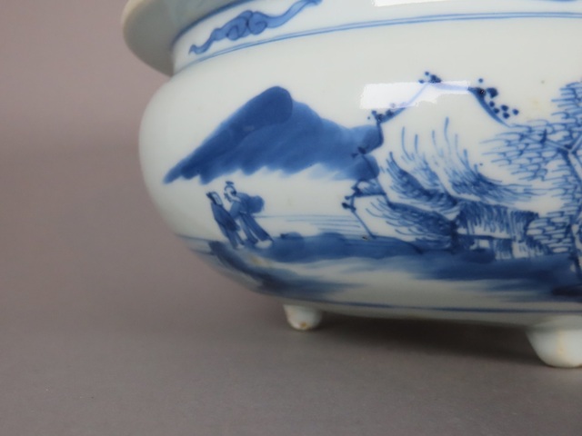 古玩陶瓷青花山水人物香爐真品鑒賞圖