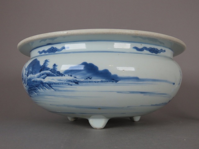 古玩陶瓷青花山水人物香爐真品鑒賞圖