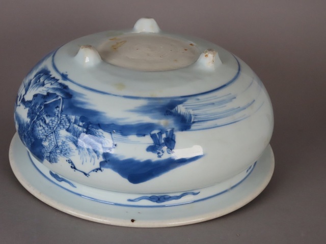 古玩陶瓷青花山水人物香爐真品鑒賞圖