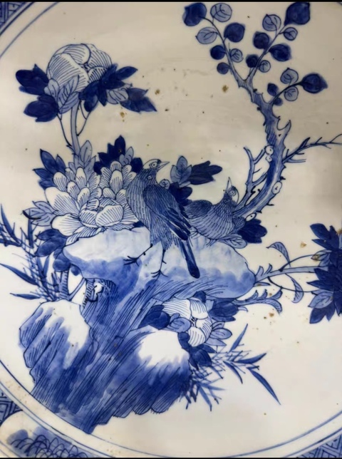古玩陶瓷花鳥紋青花盤真品鑒賞圖