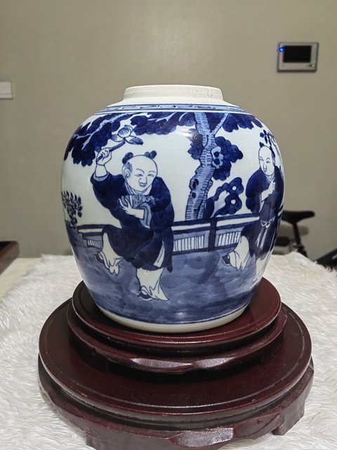古玩陶瓷清中·青花嬰戲紋罐 真品鑒賞圖