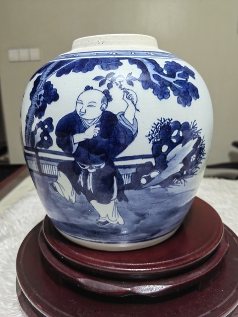 古玩陶瓷清中·青花嬰戲紋罐 真品鑒賞圖
