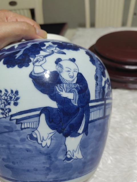 古玩陶瓷清中·青花嬰戲紋罐 真品鑒賞圖