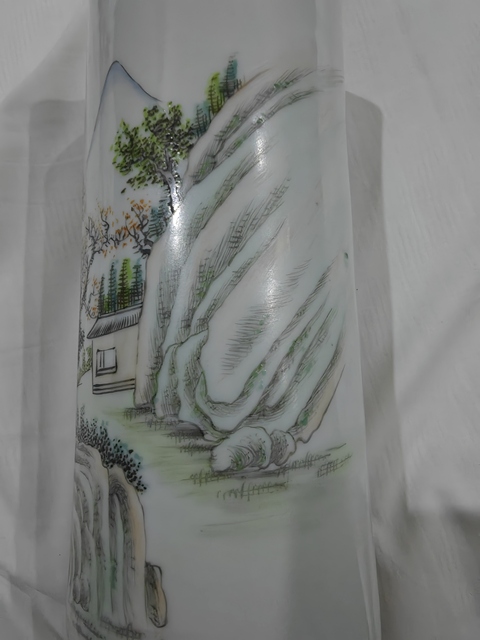 古玩陶瓷高心田款山水紋帽筒真品鑒賞圖