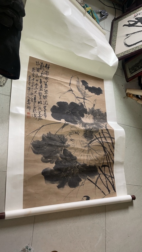 古玩字畫鴛鴦荷花圖真品鑒賞圖