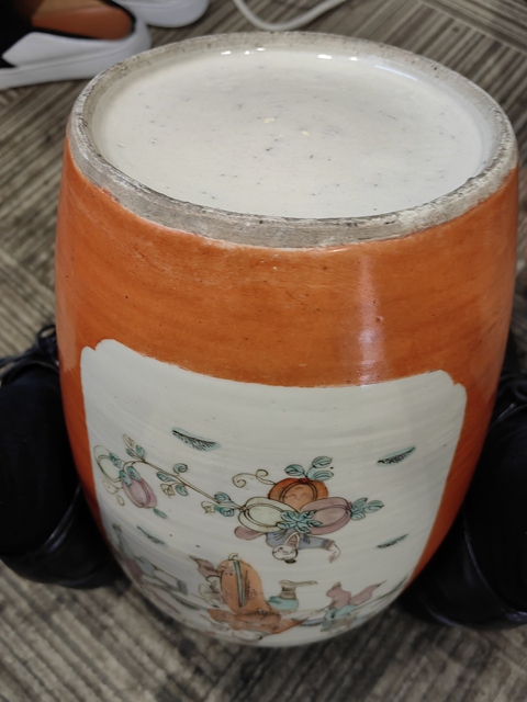 古玩陶瓷珊瑚紅釉開光人物紋粉彩冬瓜罐真品鑒賞圖
