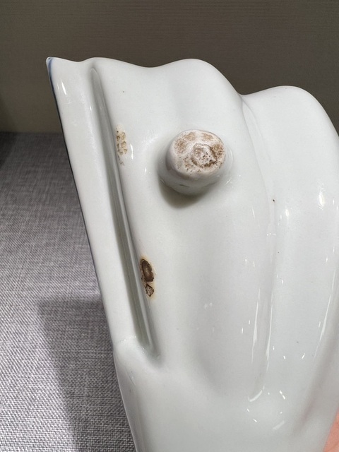 古玩陶瓷日本明治青花山水人物扇形洗真品鑒賞圖