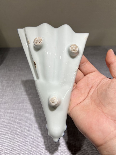 古玩陶瓷日本明治青花山水人物扇形洗真品鑒賞圖