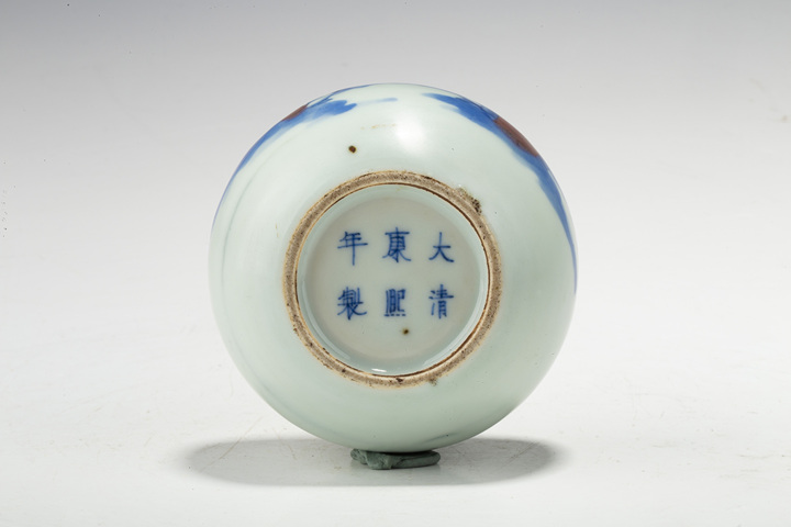 古玩陶瓷清晚·青花釉里紅攜琴訪友圖水盂拍賣,當前價格9800元